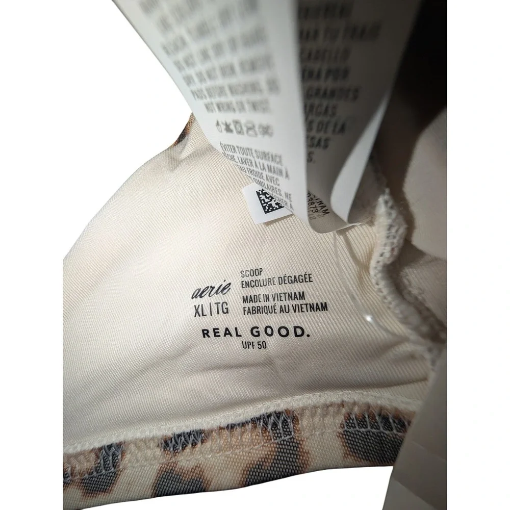 Aerie Real Good Leopard‎ Print Scoop Bikini Top XL Tan Brown UPF 50 NWT